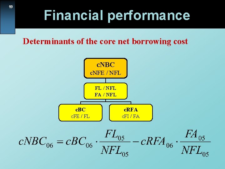 19 Financial performance Determinants of the core net borrowing cost c. NBC c. NFE