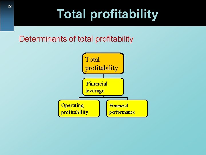 22 Total profitability Determinants of total profitability Total profitability Financial leverage Operating profitability Financial