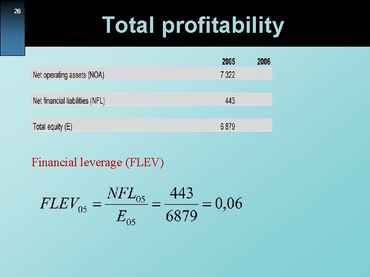 26 Total profitability Financial leverage (FLEV) 