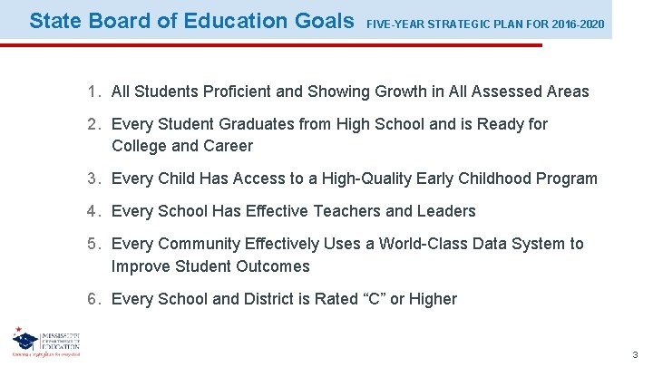 State Board of Education Goals FIVE-YEAR STRATEGIC PLAN FOR 2016 -2020 1. All Students