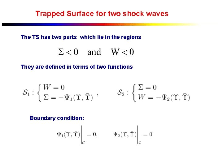 Trapped Surface for two shock waves The TS has two parts which lie in