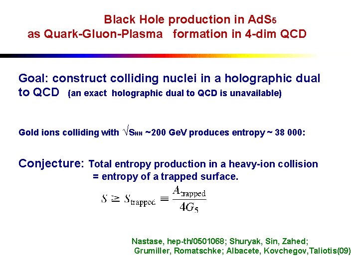 Black Hole production in Ad. S 5 as Quark-Gluon-Plasma formation in 4 -dim QCD