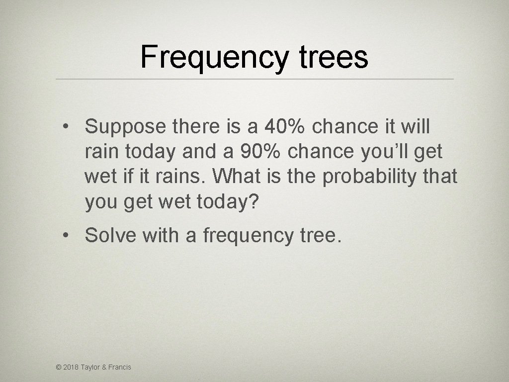Frequency trees • Suppose there is a 40% chance it will rain today and