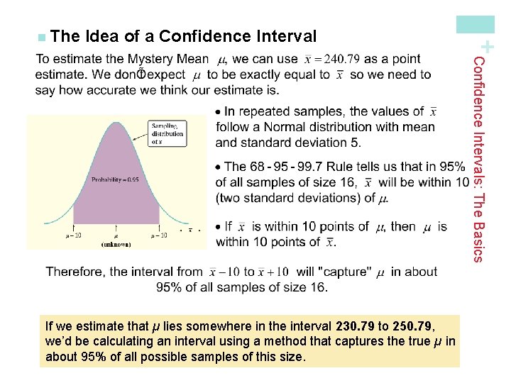 Idea of a Confidence Interval + n The Confidence Intervals: The Basics If we