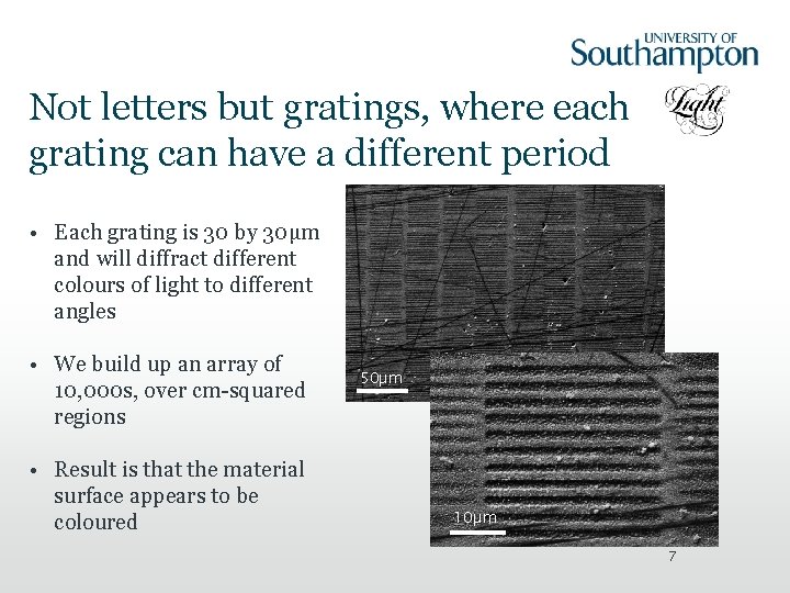 Not letters but gratings, where each grating can have a different period • Each