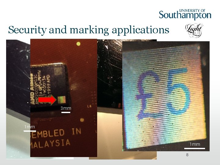 Security and marking applications 3 mm 1 mm 8 