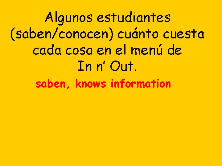 Algunos estudiantes (saben/conocen) cuánto cuesta cada cosa en el menú de In n’ Out.