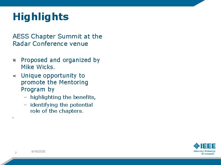 Highlights AESS Chapter Summit at the Radar Conference venue Proposed and organized by Mike