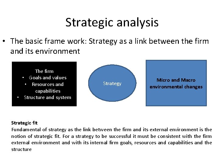 Strategic analysis • The basic frame work: Strategy as a link between the firm