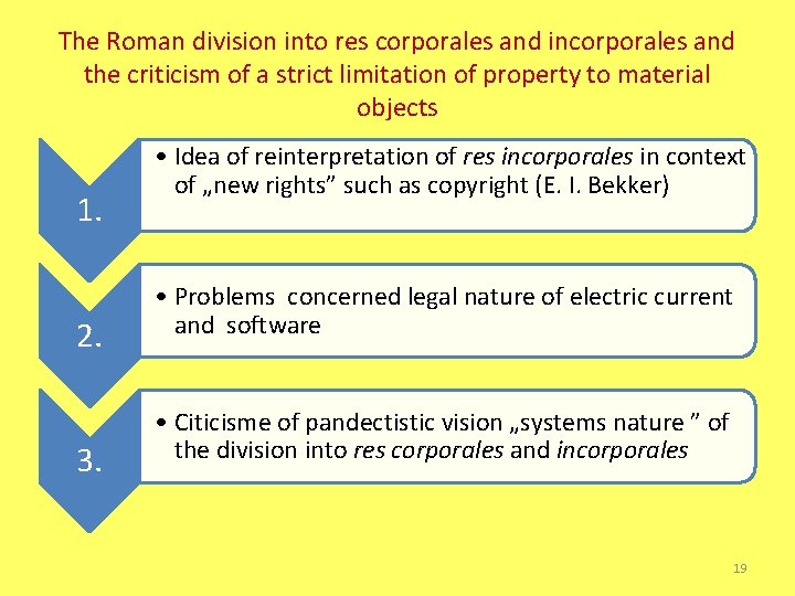 The Roman division into res corporales and incorporales and the criticism of a strict