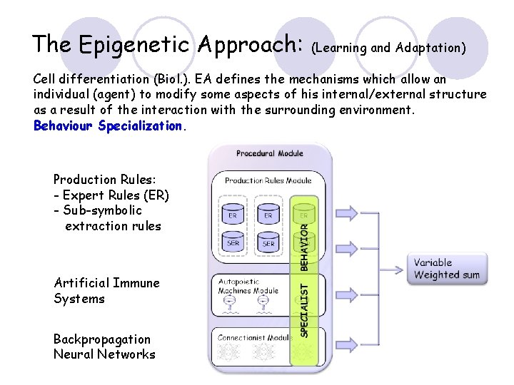 The Epigenetic Approach: (Learning and Adaptation) Cell differentiation (Biol. ). EA defines the mechanisms