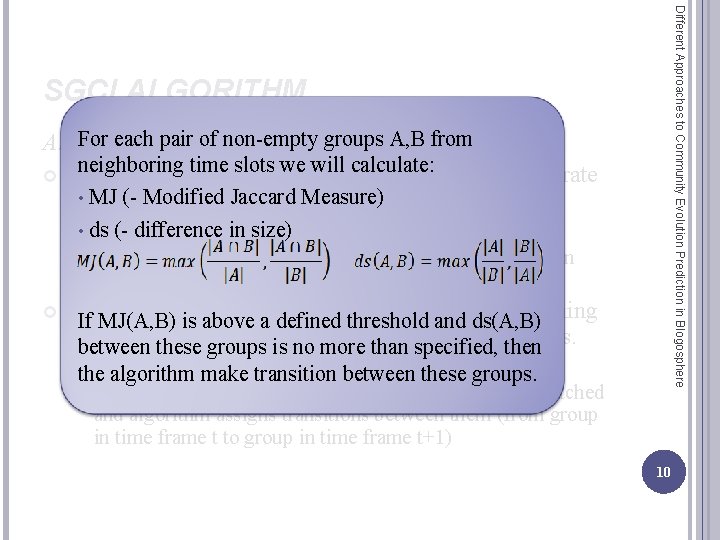 Different Approaches to Community Evolution Prediction in Blogosphere SGCI ALGORITHM For each pair of