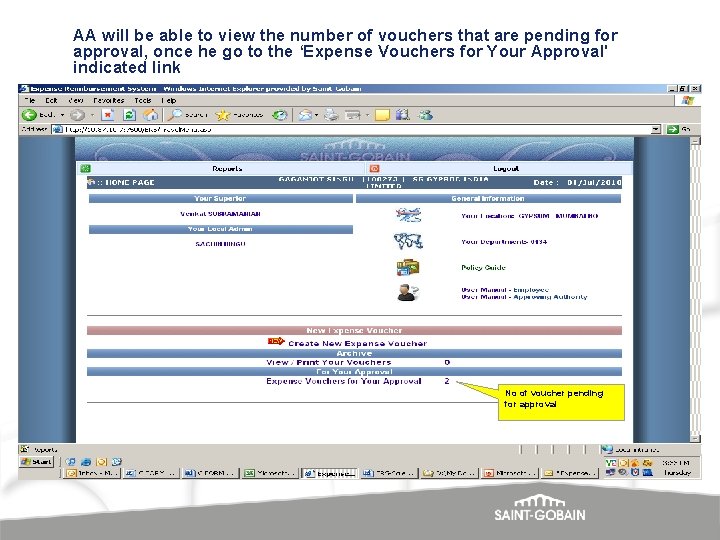 AA will be able to view the number of vouchers that are pending for