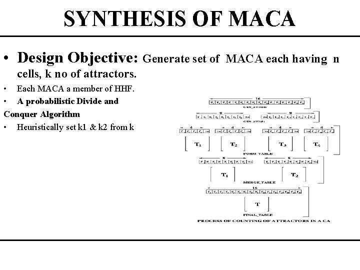 SYNTHESIS OF MACA • Design Objective: Generate set of cells, k no of attractors.
