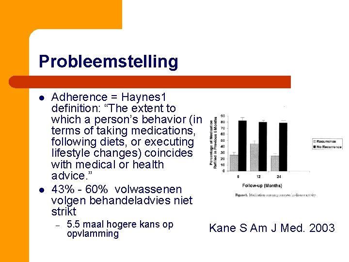 Probleemstelling l l Adherence = Haynes 1 definition: “The extent to which a person’s