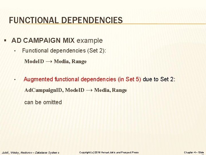 FUNCTIONAL DEPENDENCIES § AD CAMPAIGN MIX example • Functional dependencies (Set 2): Mode. ID