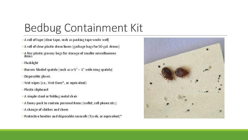 Bedbug Containment Kit • A roll of tape (clear tape, such as packing tape