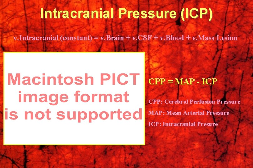 Intracranial Pressure (ICP) v. Intracranial (constant) = v. Brain + v. CSF + v.