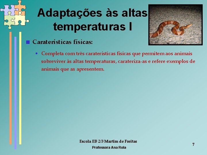 Adaptações às altas temperaturas I < Caraterísticas físicas: • Completa com três caraterísticas físicas