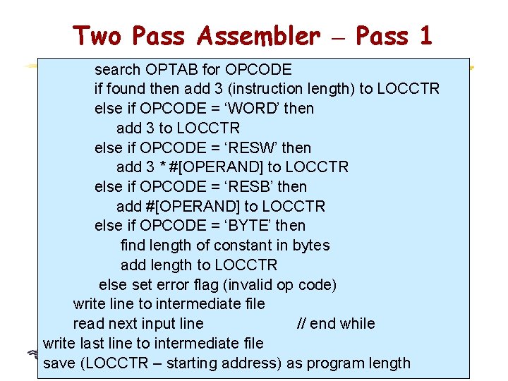 Two Pass Assembler – Pass 1 search OPTAB for OPCODE if found then add