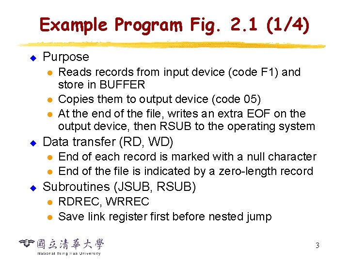 Example Program Fig. 2. 1 (1/4) u Purpose l l l u Data transfer