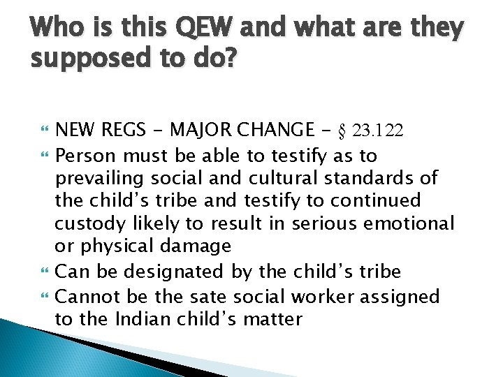 Who is this QEW and what are they supposed to do? NEW REGS -