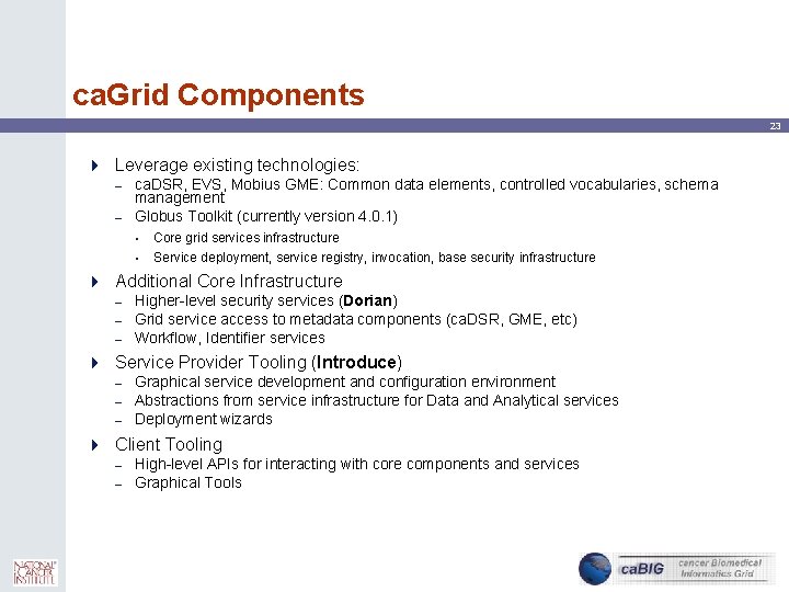 ca. Grid Components 23 4 Leverage existing technologies: – – ca. DSR, EVS, Mobius
