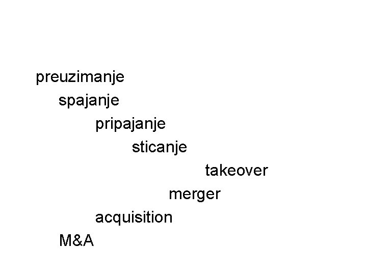 preuzimanje spajanje pripajanje sticanje takeover merger acquisition M&A 