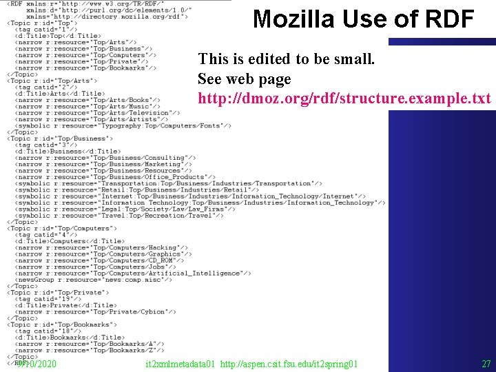 Mozilla Use of RDF This is edited to be small. See web page http: