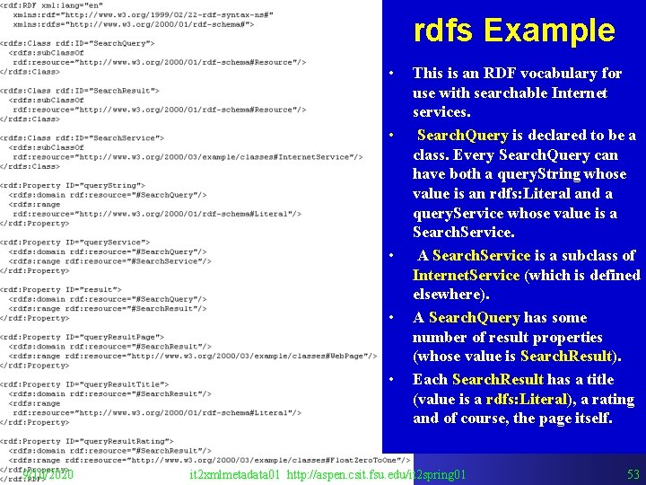 rdfs Example • • • 9/10/2020 This is an RDF vocabulary for use with