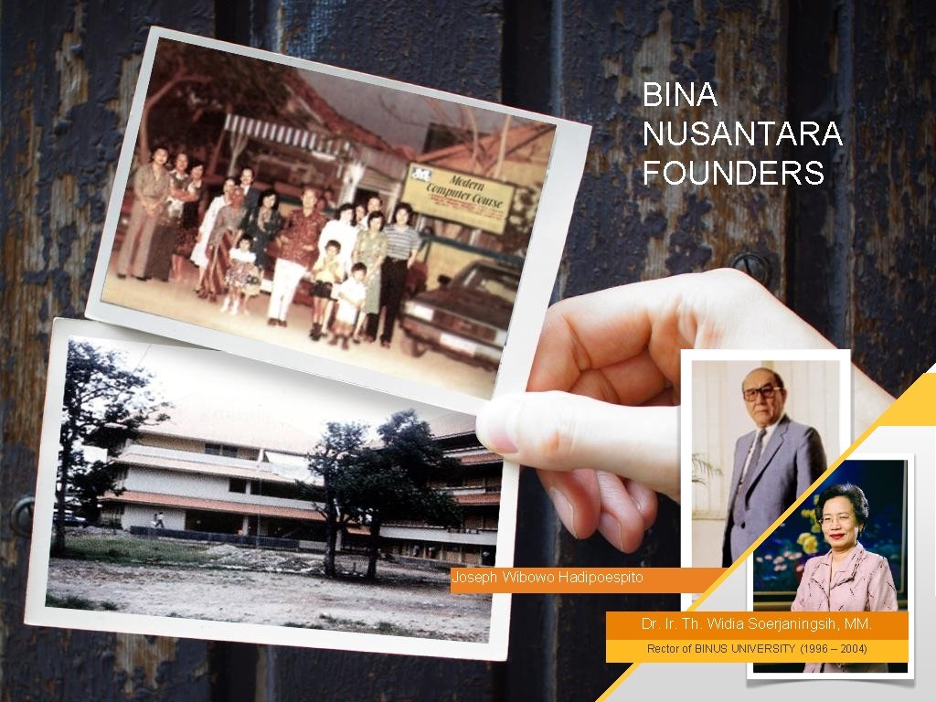 BINA NUSANTARA FOUNDERS Joseph Wibowo Hadipoespito Dr. Ir. Th. Widia Soerjaningsih, MM. Rector of