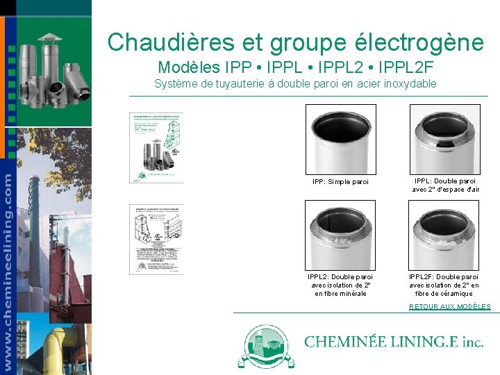 Chaudières et groupe électrogène Modèles IPP • IPPL 2 F Système de tuyauterie à