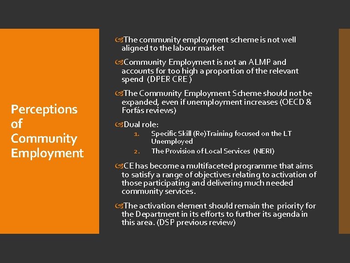  The community employment scheme is not well aligned to the labour market Community