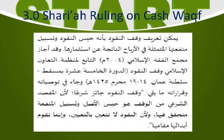 3. 0 Shari’ah Ruling on Cash Waqf 