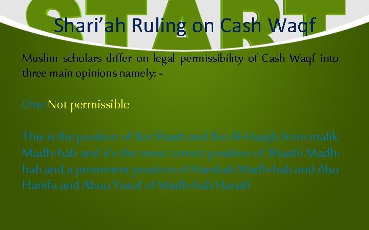 Shari’ah Ruling on Cash Waqf Muslim scholars differ on legal permissibility of Cash Waqf