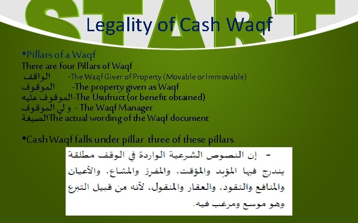 Legality of Cash Waqf • Pillars of a Waqf There are four Pillars of