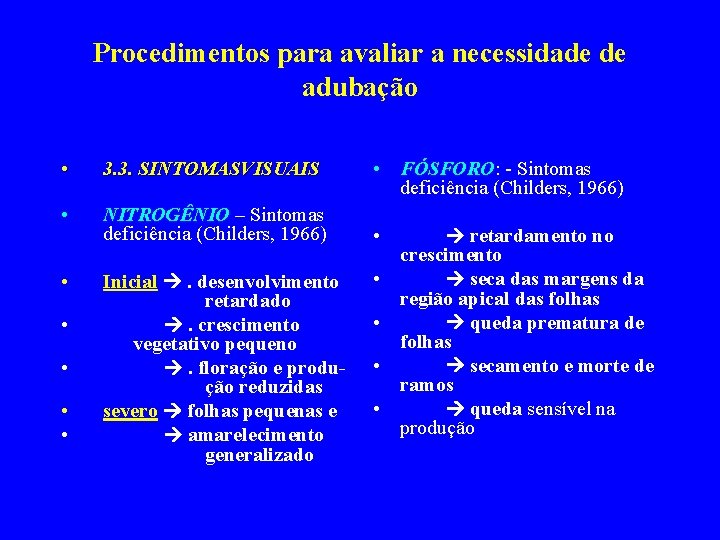 Procedimentos para avaliar a necessidade de adubação • 3. 3. SINTOMASVISUAIS • NITROGÊNIO –