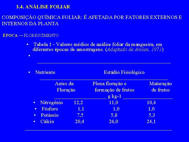 3. 4. ANÁLISE FOLIAR COMPOSIÇÃO QUÍMICA FOLIAR: É AFETADA POR FATORES EXTERNOS E INTERNOS