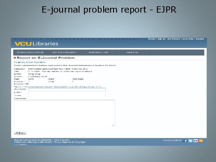 E-journal problem report - EJPR 10 