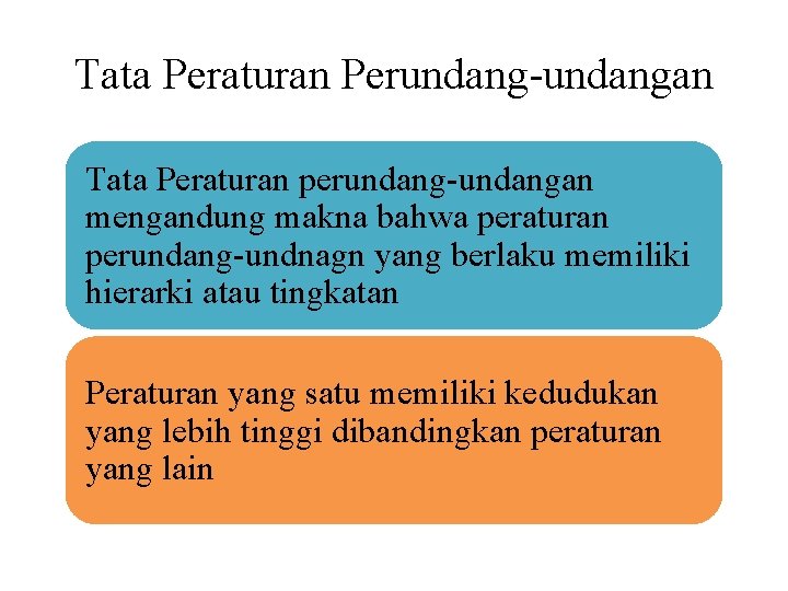 Tata Peraturan Perundang-undangan Tata Peraturan perundang-undangan mengandung makna bahwa peraturan perundang-undnagn yang berlaku memiliki