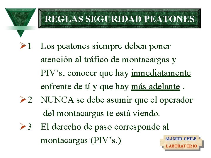 REGLAS SEGURIDAD PEATONES Ø 1 Los peatones siempre deben poner atención al tráfico de