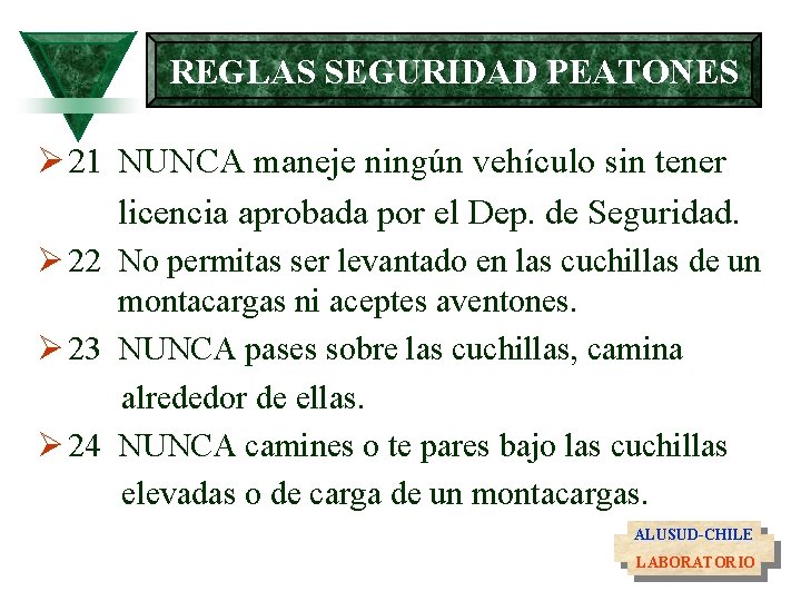 REGLAS SEGURIDAD PEATONES Ø 21 NUNCA maneje ningún vehículo sin tener licencia aprobada por