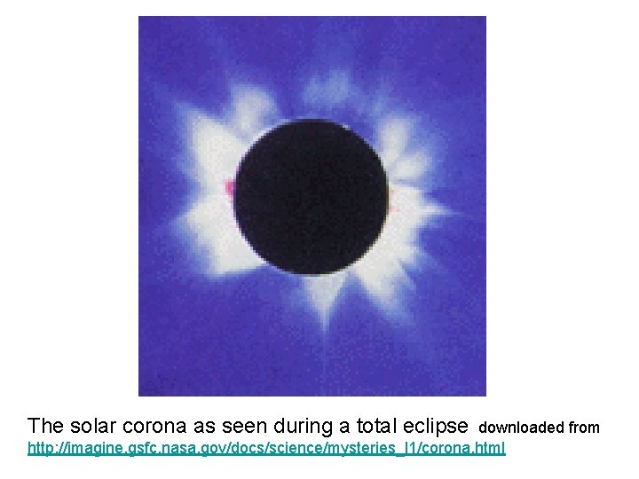 The solar corona as seen during a total eclipse downloaded from http: //imagine. gsfc.