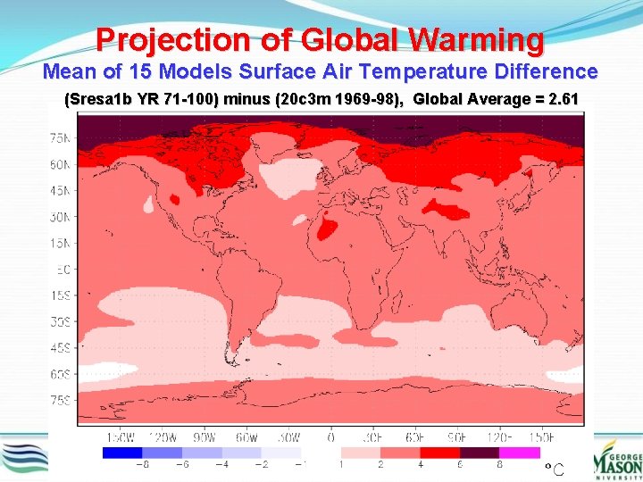 Projection of Global Warming Mean of 15 Models Surface Air Temperature Difference (Sresa 1