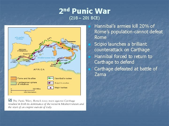 2 nd Punic War (218 – 201 BCE) n n Hannibal’s armies kill 20%