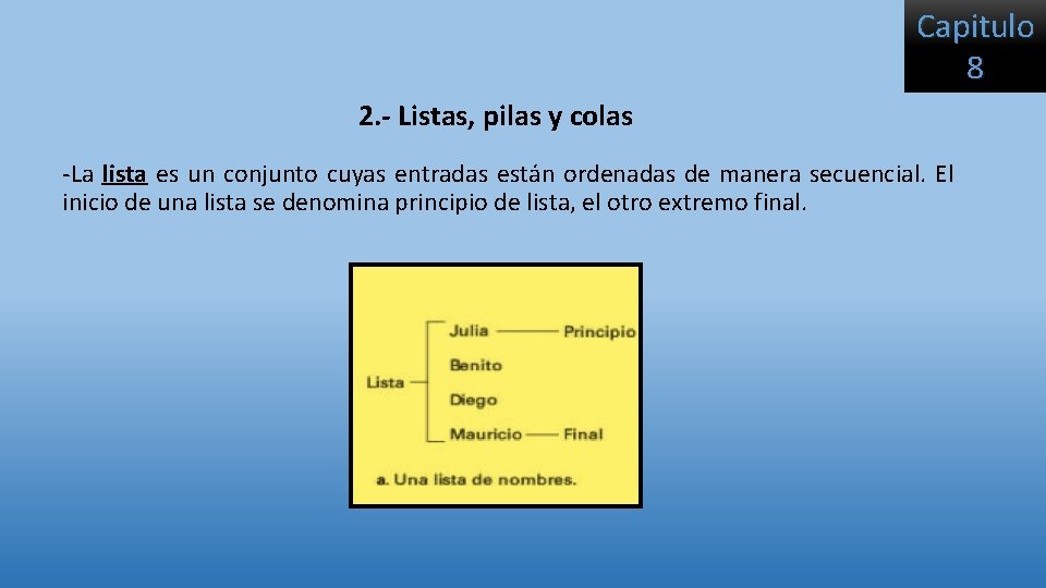 Capitulo 8 2. - Listas, pilas y colas -La lista es un conjunto cuyas Capitulo 8 2. - Listas, pilas y colas -La lista es un conjunto cuyas