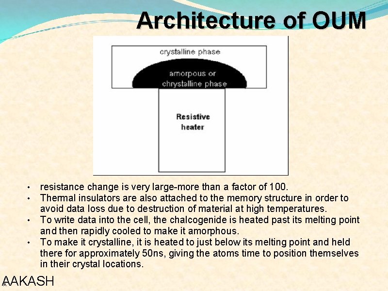 Architecture of OUM • • resistance change is very large-more than a factor of