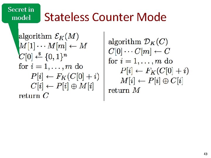 Secret in model Stateless Counter Mode 43 