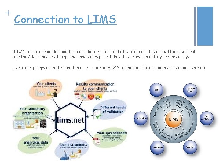 + Connection to LIMS is a program designed to consolidate a method of storing