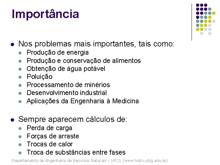 Importância l Nos problemas mais importantes, tais como: l l l l Produção de